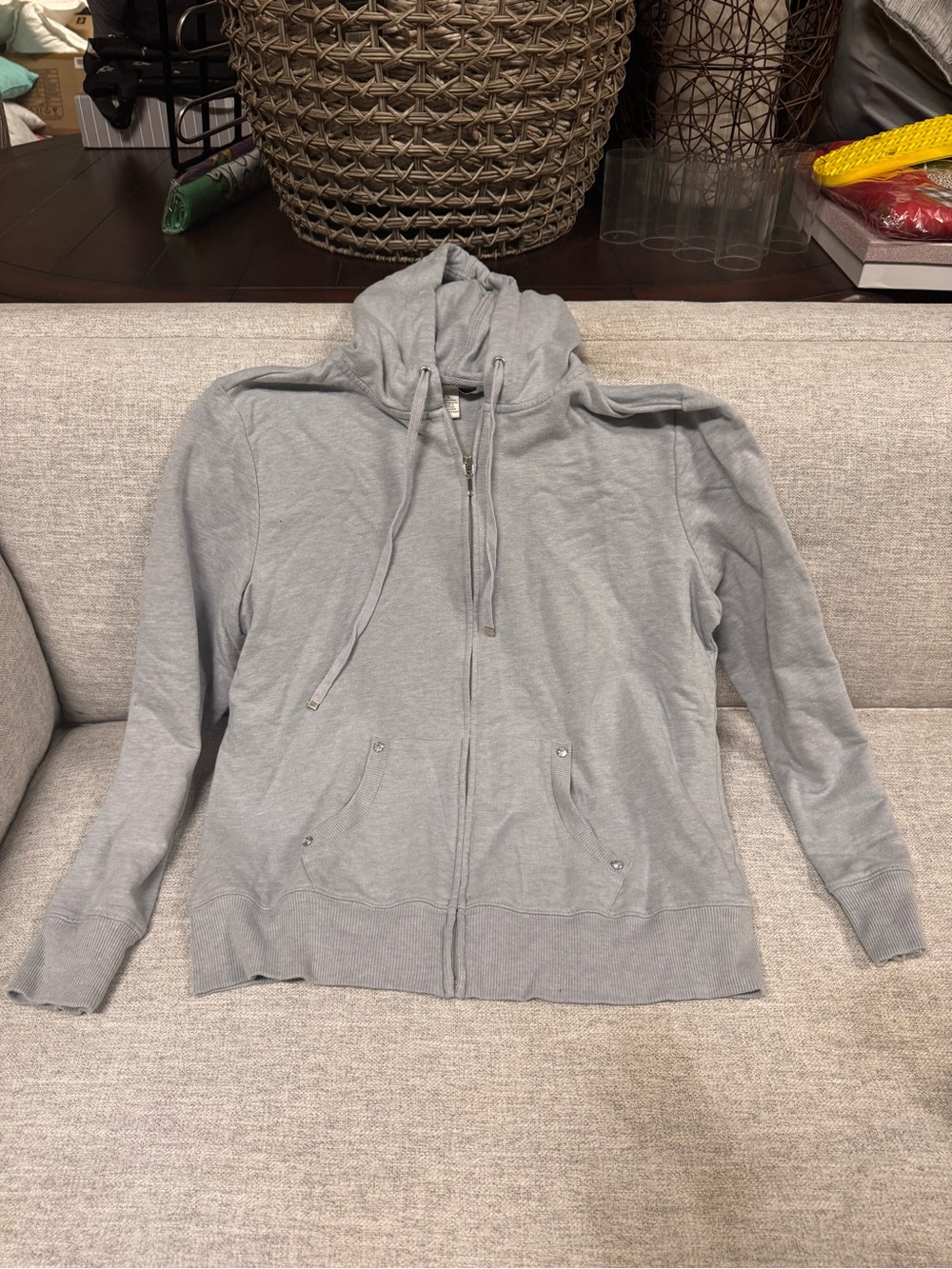 French Laundry Heather Gray Full-Zip Hoodie with Drawstring